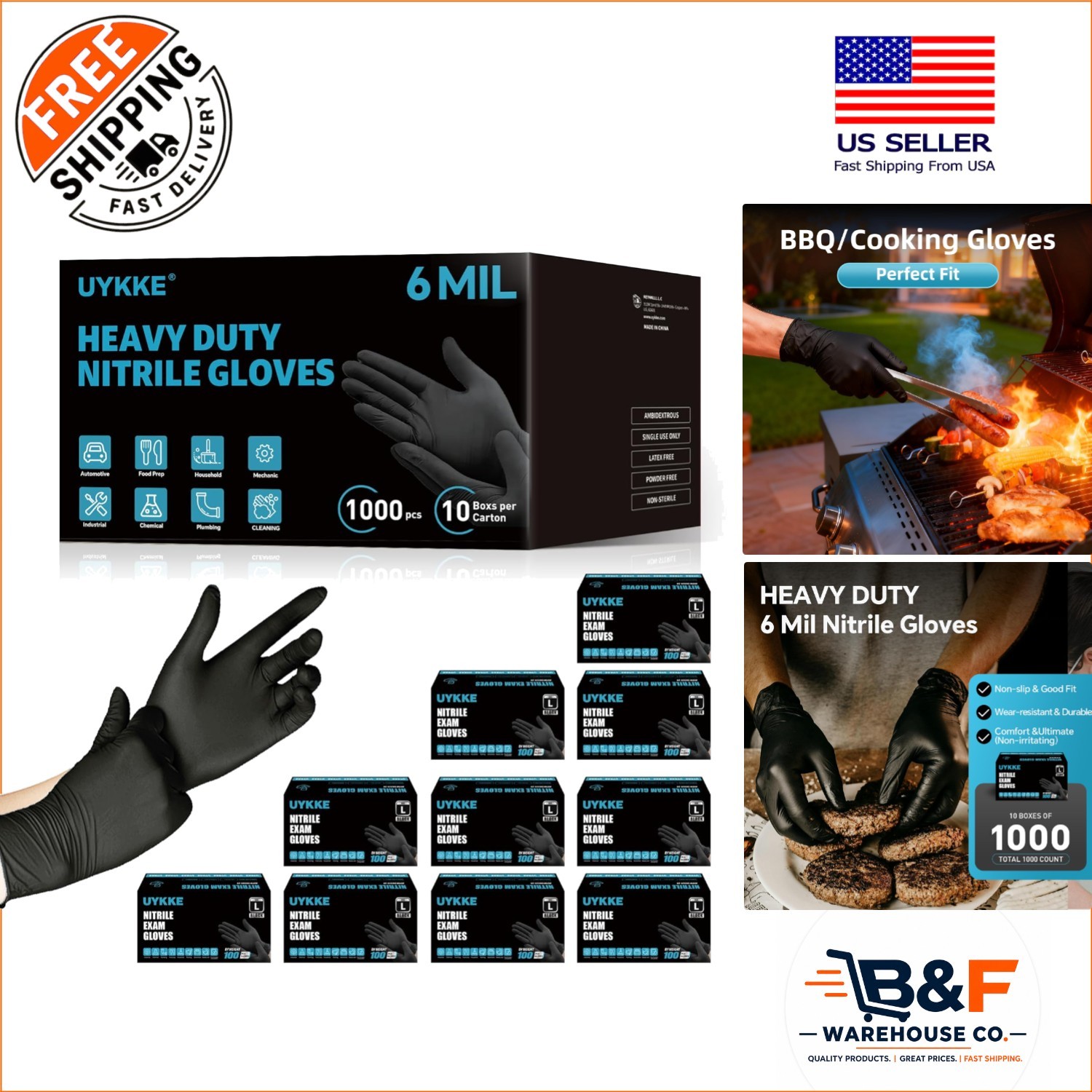 6 Mil Heavy Duty Waterproof Nitrile Gloves – Disposable, Latex-Free, 1000 Count