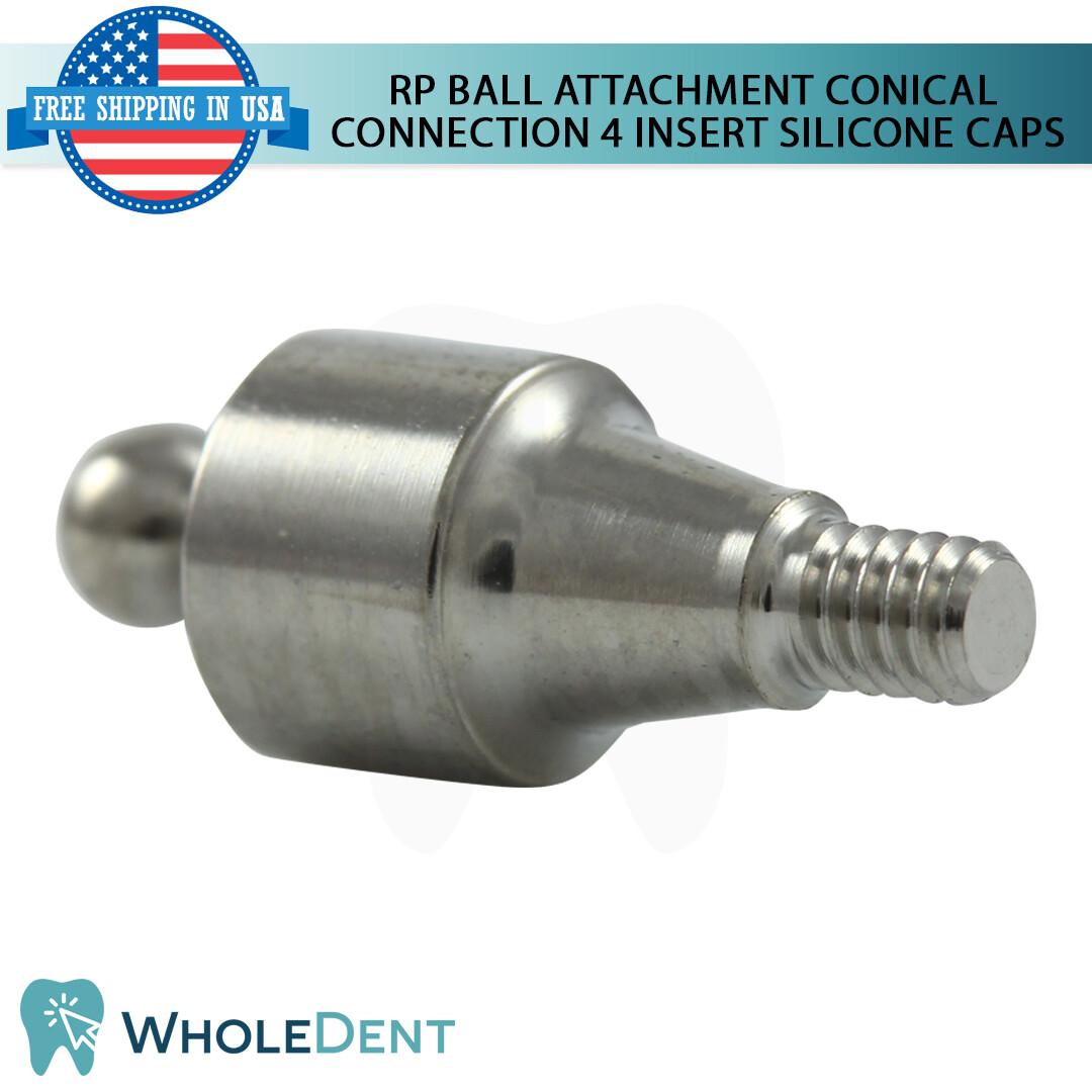 RP Conical Ball Attachment Abutment 4 Insert Silicone Caps Dental 2.65mm Hex