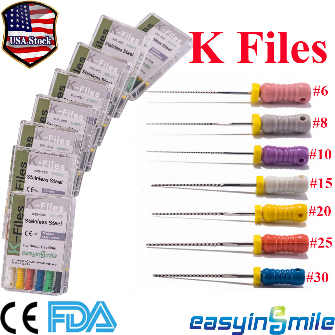 10Pack K Files Dental Endo Root Canal Hand Use File K-FILES Stainless Steel 25MM