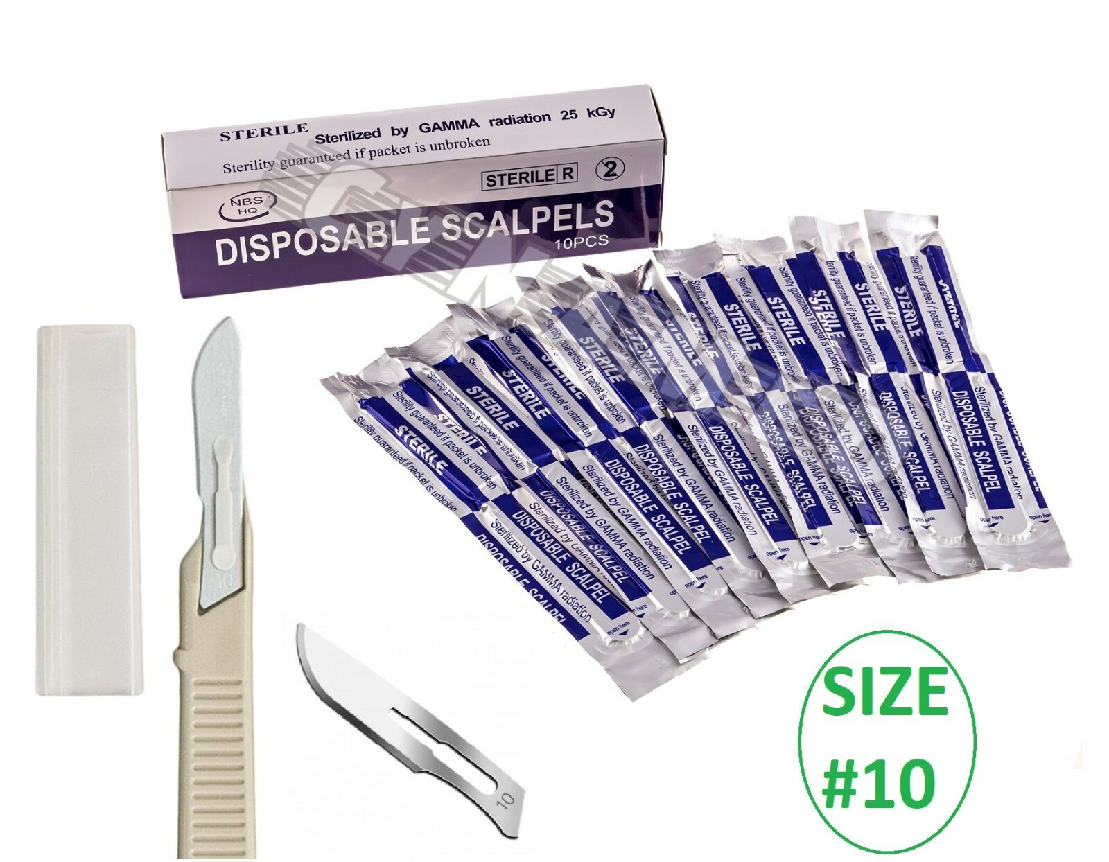 Disposable Scalpel Blades No. 10 With Plastic Handle ( Box of 10 ) Sterile