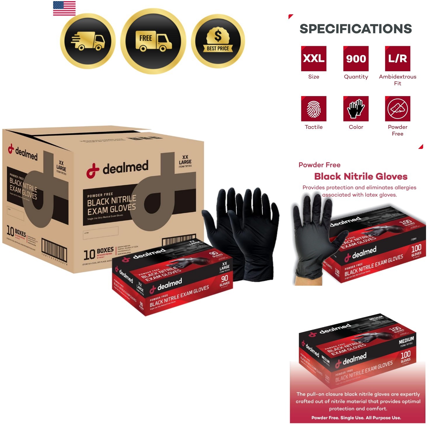 Black Nitrile Exam Gloves – Disposable Multi-Purpose Use Medical Gloves Use f…