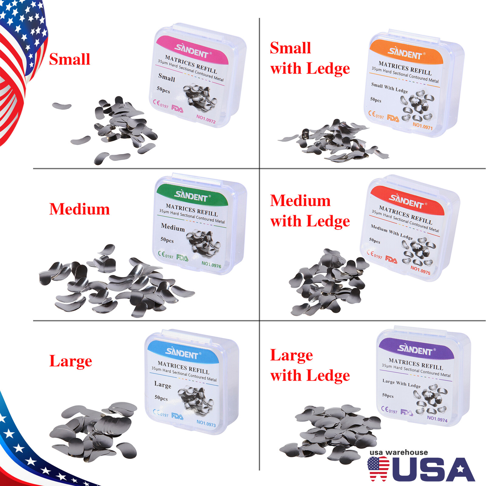 Dental Sectional Matrix System Contoured Metal Matrices Refill Matrix Bands 50x