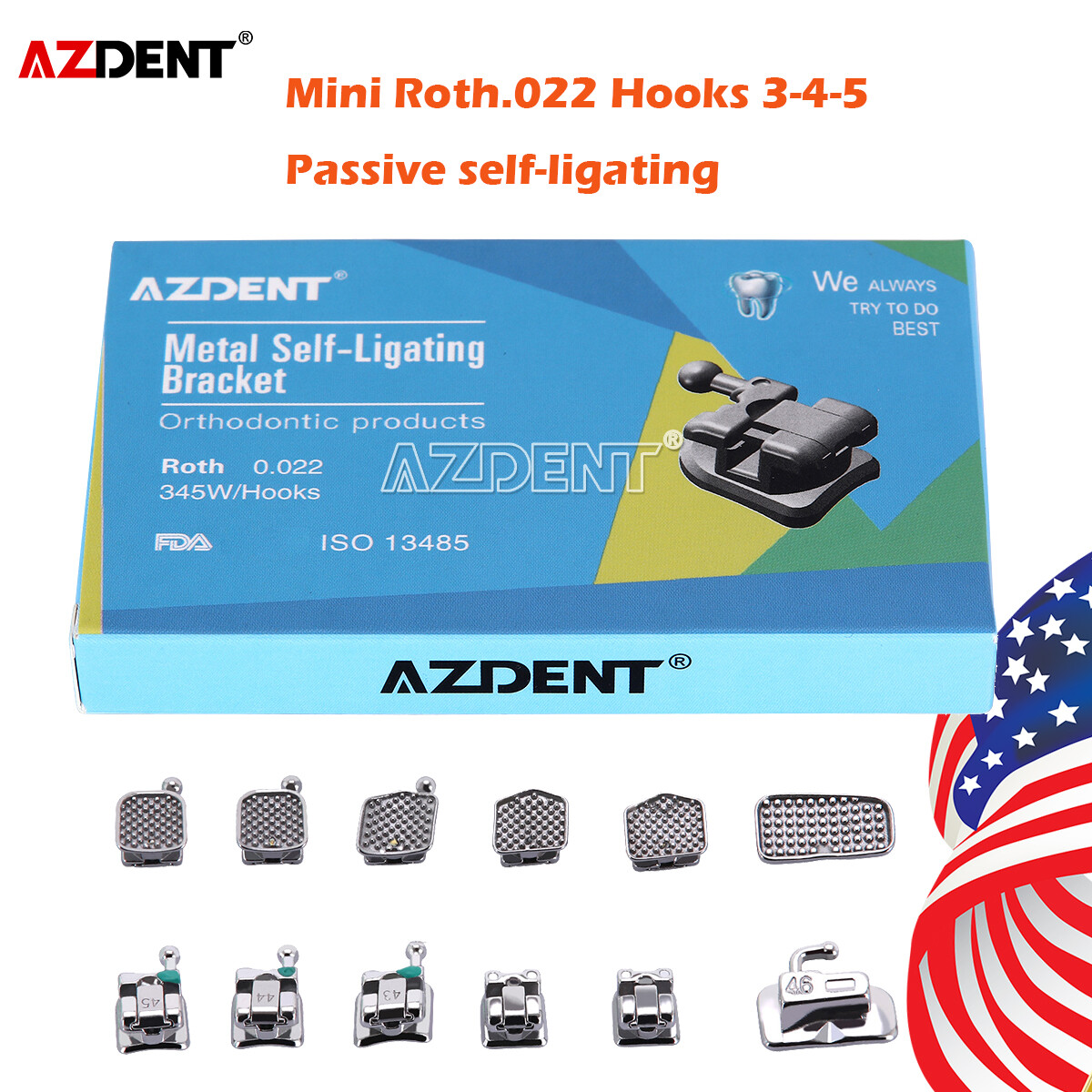 Dental Orthodontics Brackets Braces Passive Self Ligating Mini Roth.22″ Hook345