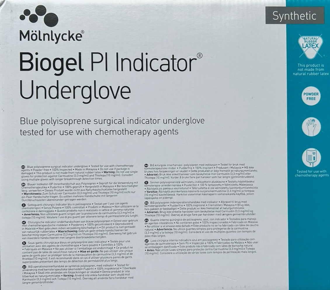 Molnlycke Biogel PI Indicator Underglove Size 8 Polyisoprene 41680 NEW 50 Pairs