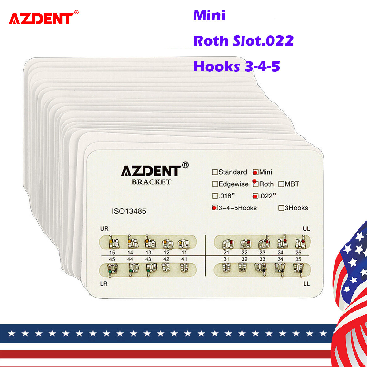 AZDENT Dental Orthodontic Brackets Mini Roth Slot.022″ 345 Hooks Braces