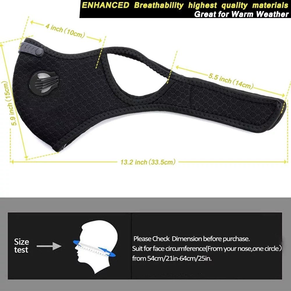 Reusable Cycling Sports Face Mask Breathing Valves With Active Carbon Filter US