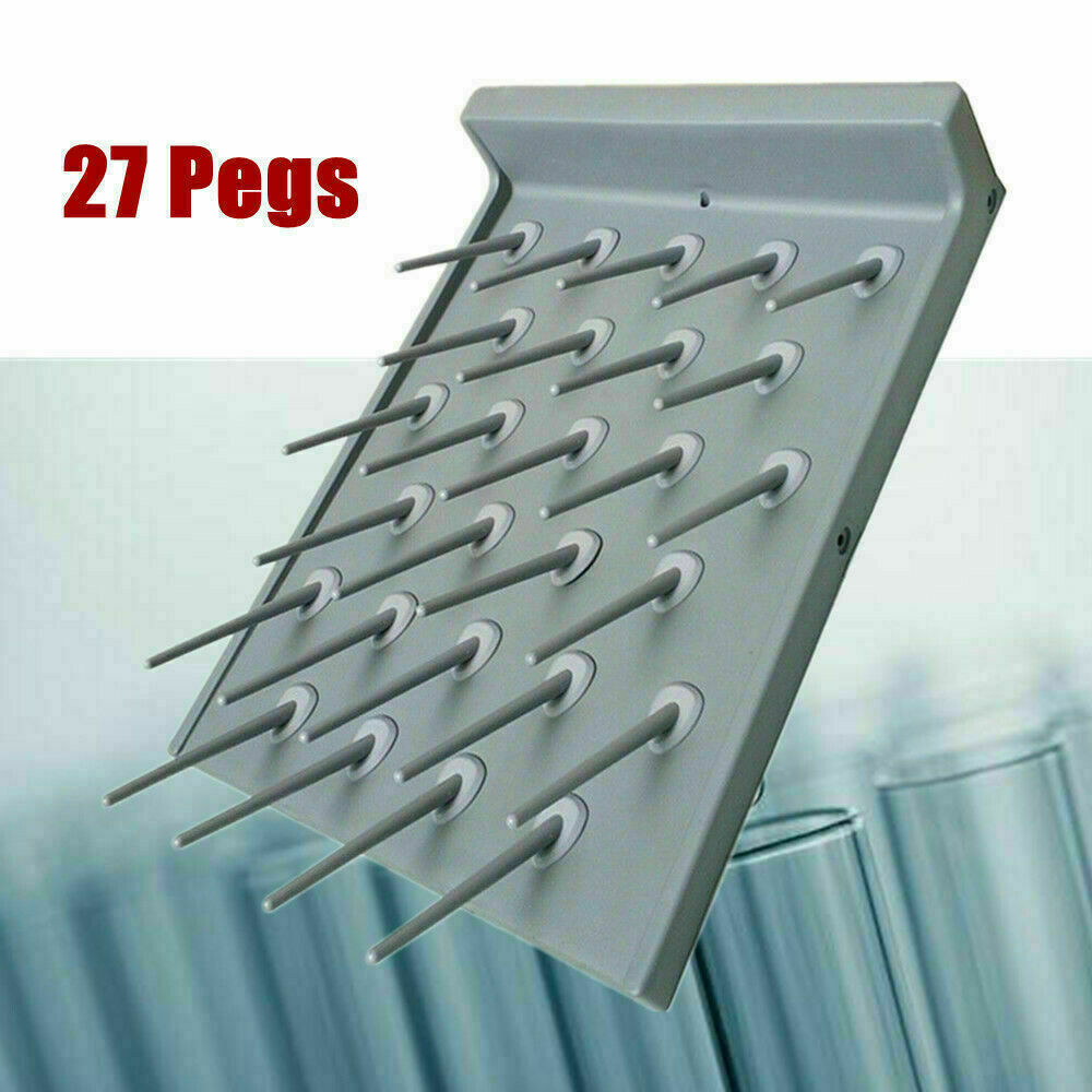2PCS Lab Supply Wall Desk Drying Rack 27 Pegs Cleaning Equipment Grey PP Shelf