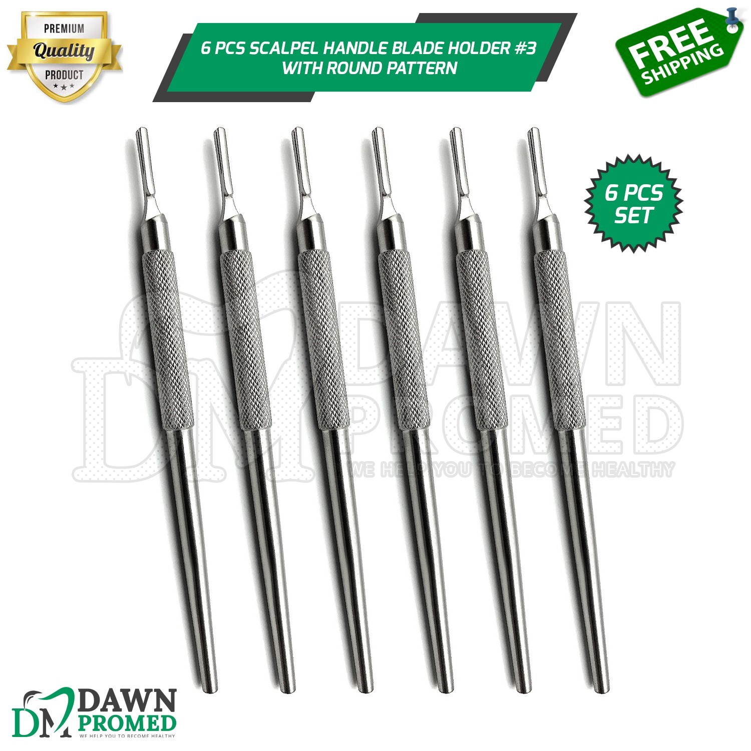 6 Pcs Sterile Surgical BP Scalpel Handle Blade Holder #3 Round Pattern German Gr