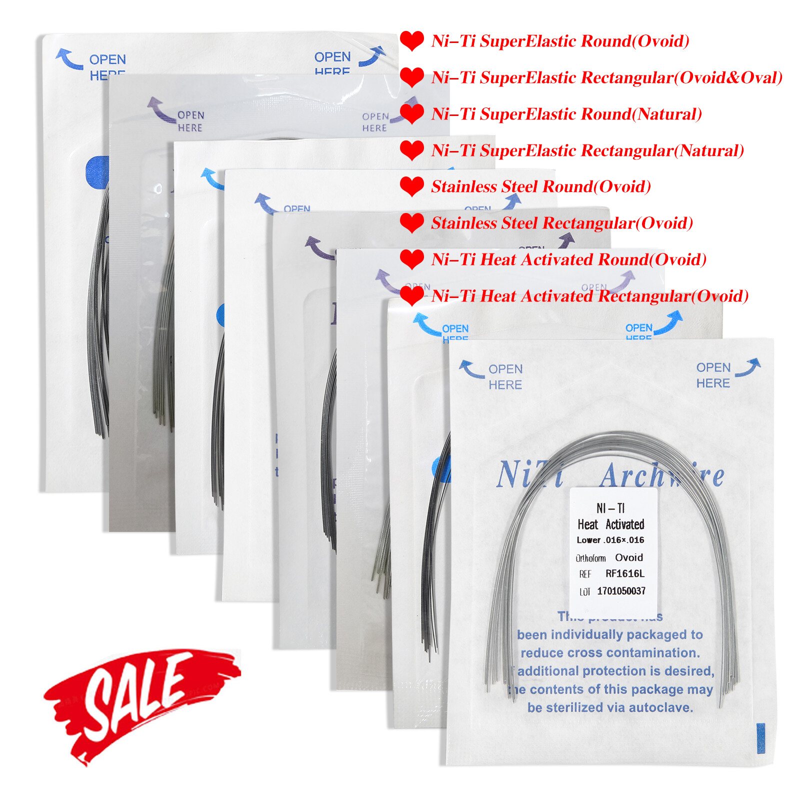 Dental Ortho NITI/SS/Heat Activated Arch Wire Round/Rectangular Natural/Ovoid
