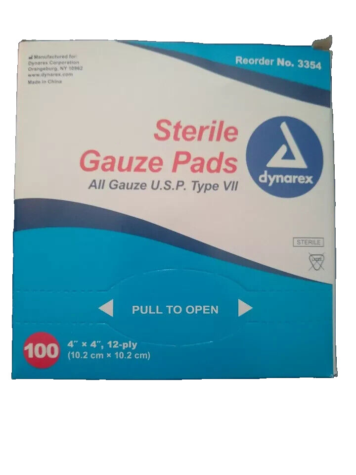 Dynarex Sterile Gauze Pads 4” x 4”, 12-Ply, Box of 100 #3354-FREE SHIPPING
