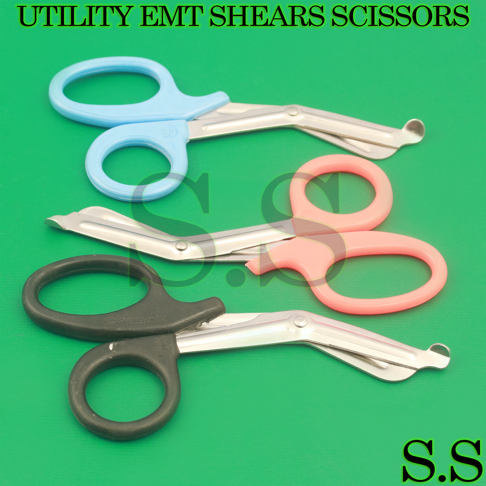 3 PCS (ORANGE BLACK TEAL) TRAUMA PARAMEDIC UTILITY EMT SHEARS SCISSORS 7.5″