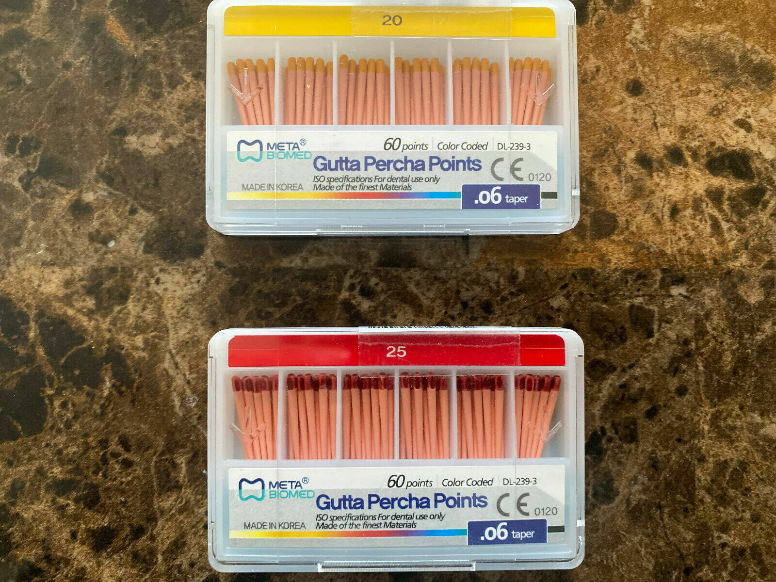 Meta- Biomed Gutta Percha Points .06 Special Taper 60 Points per box All Sizes