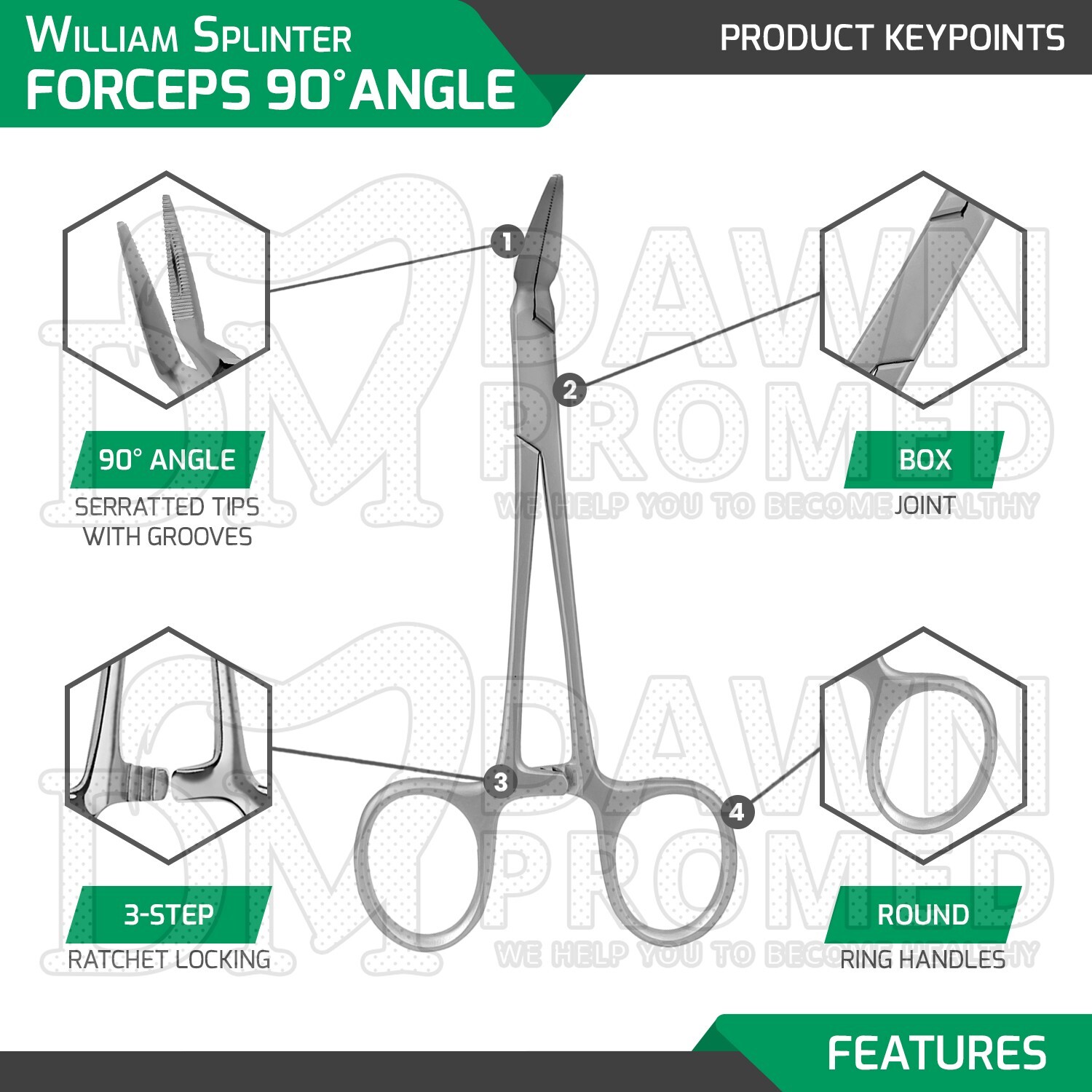 William Splinter Forceps 90° Angle Serrated Tips 5.5″ Surgical Inst German Grade