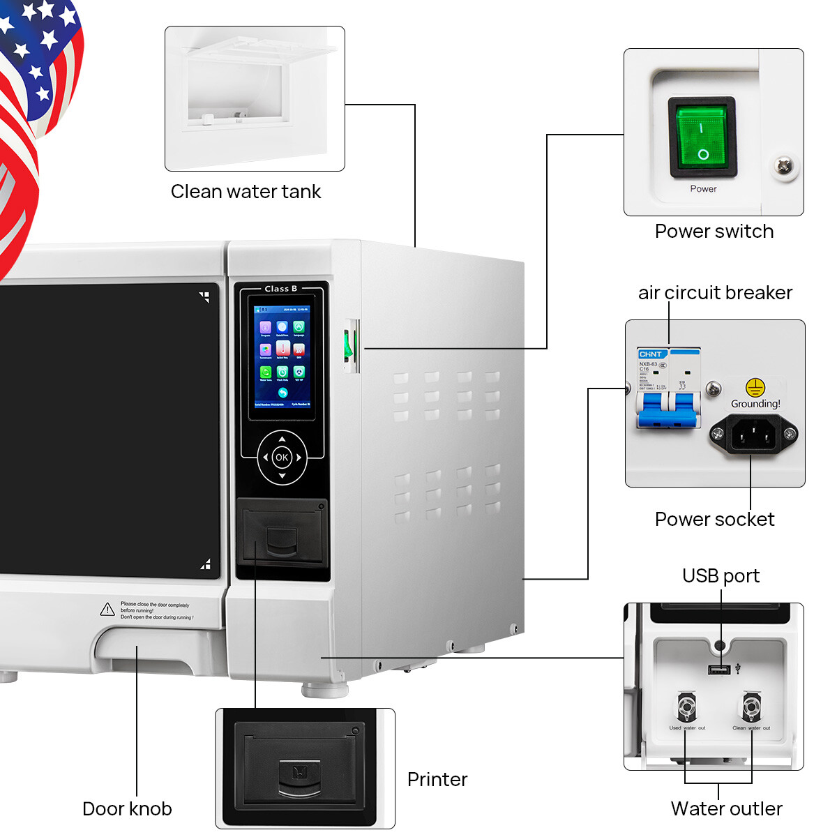 FDA Dental Unit Chair Computer Control /22L Autoclave Steam Sterilizer Class B