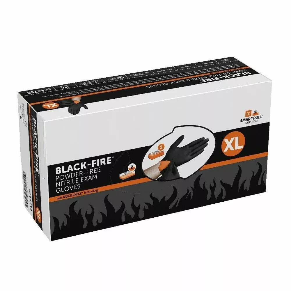 Halyard Black-Fire PF Nitrile Medical Exam 140 Gloves X-Large 44759, 1 Box