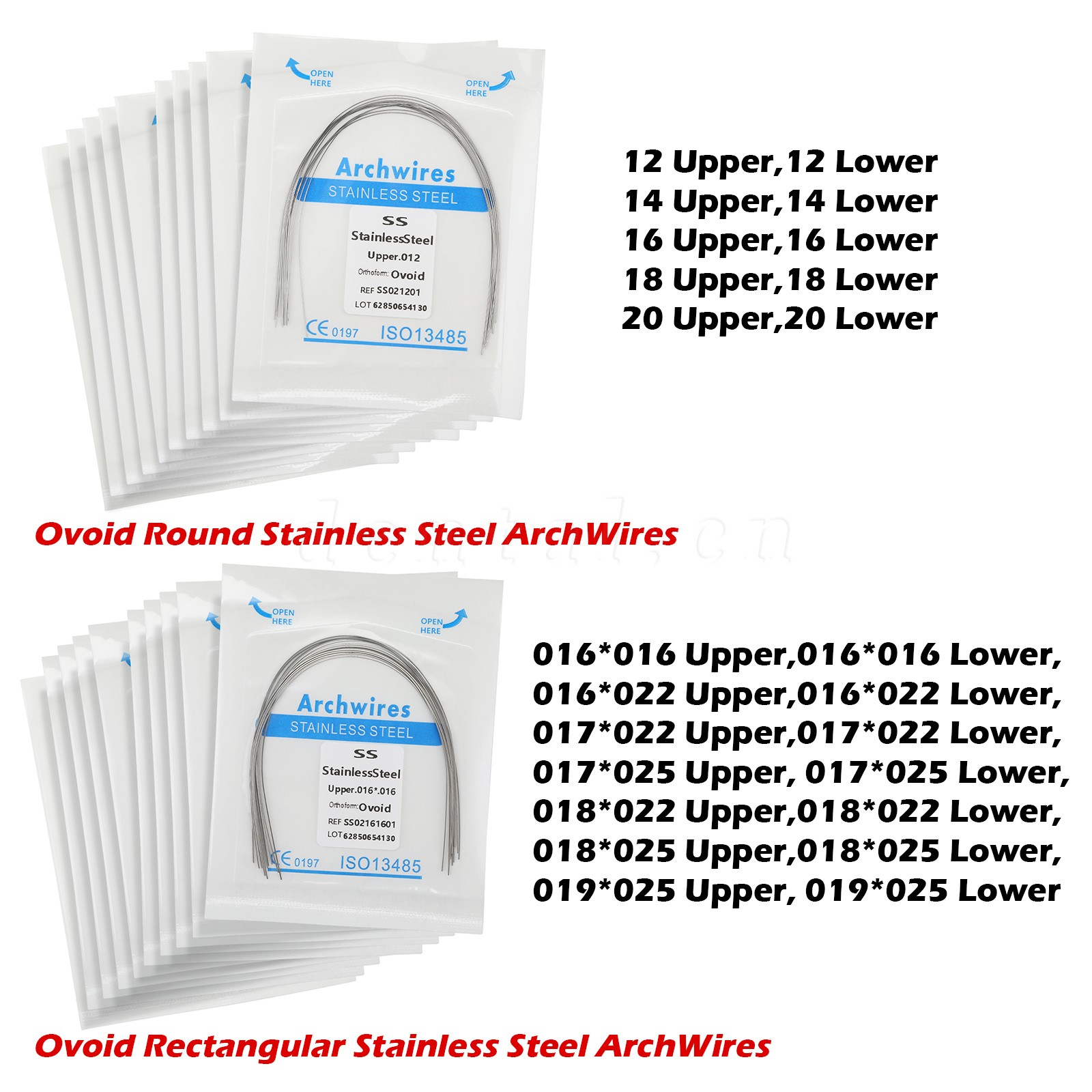 100Packs Dental Orthodontic Arch Wire NiTi Stainless Steel Ovoid Round