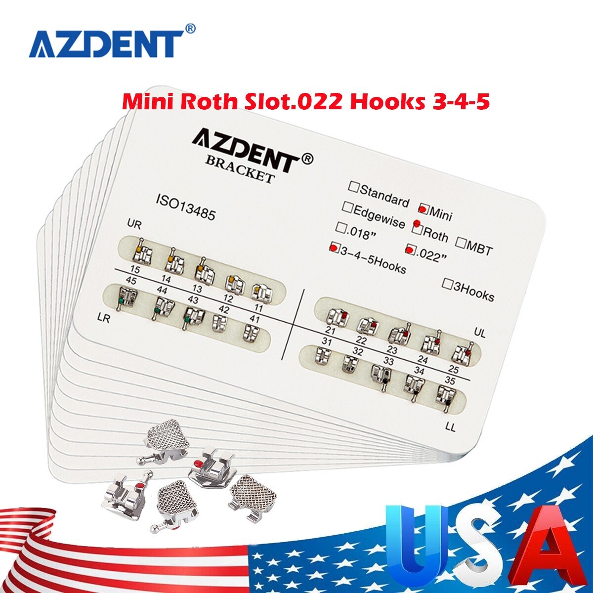 10 kits AZDENT Dental Brackets Braces Orthodontic Mini Roth0.022″ Hooks 3-4-5