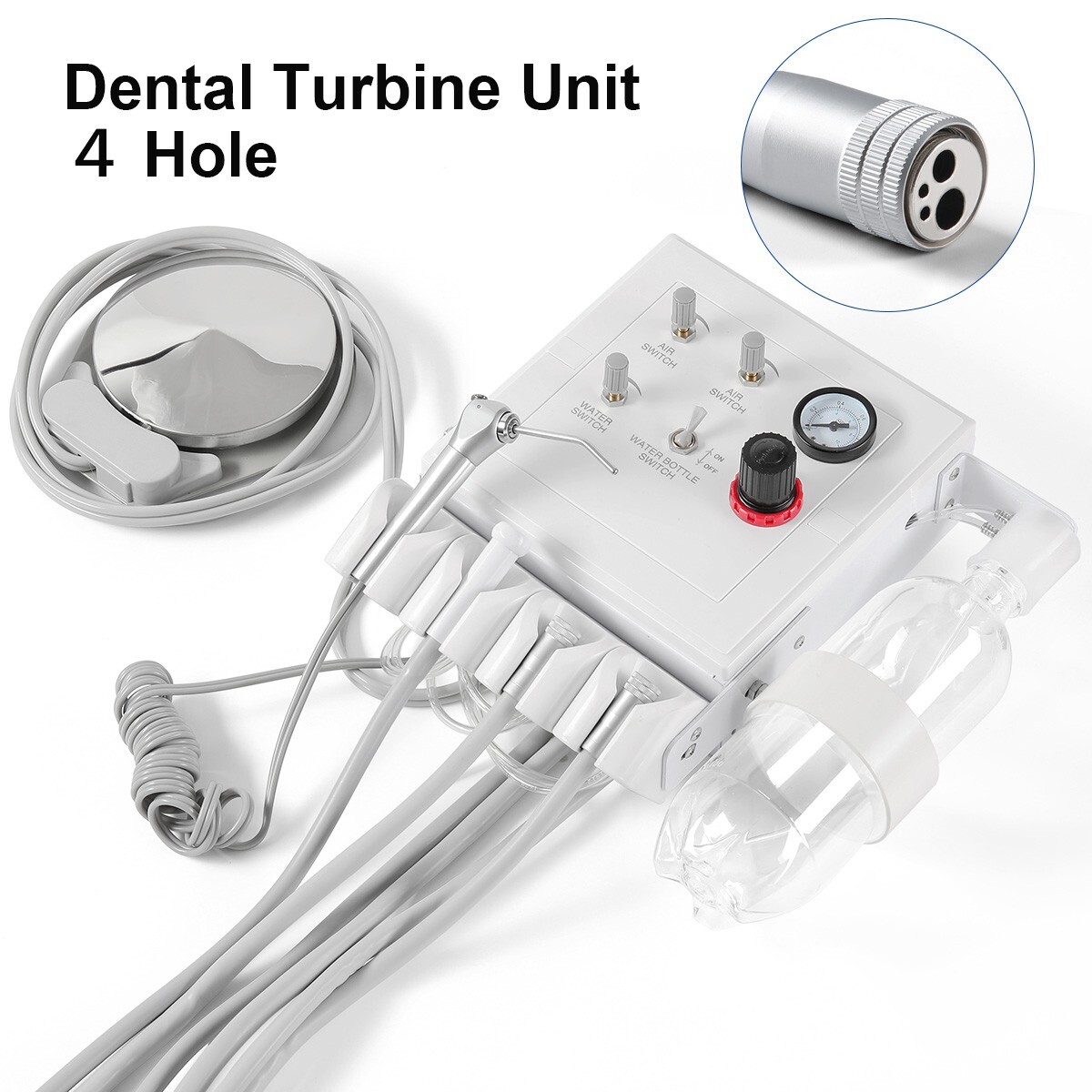 Portable Dental Turbine Unit 3 Way Syringe Work with Air Compressor 4 Holes