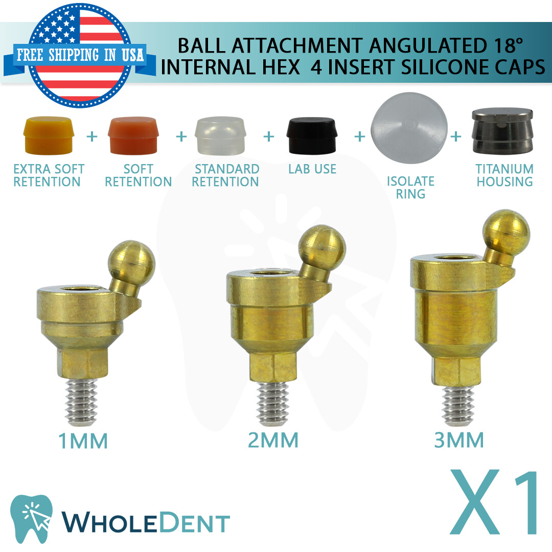 Angulated Ball Attachment 18° 4 Insert Silicone Caps Dental Implant Int Hex