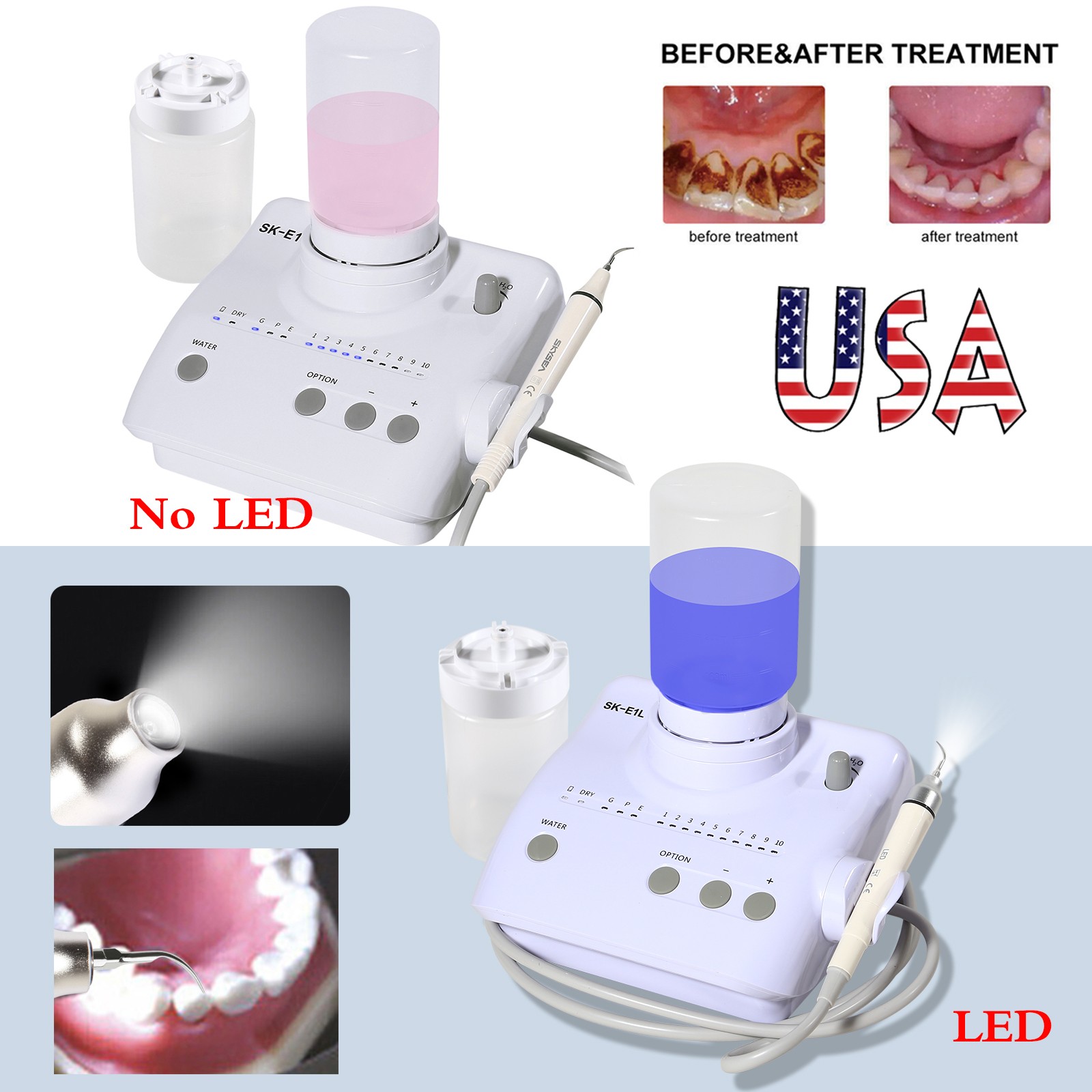 Dental Ultrasonic Scaler (LED) Handpiece 2 Bottles fit Cavitron EMS Woodpecker