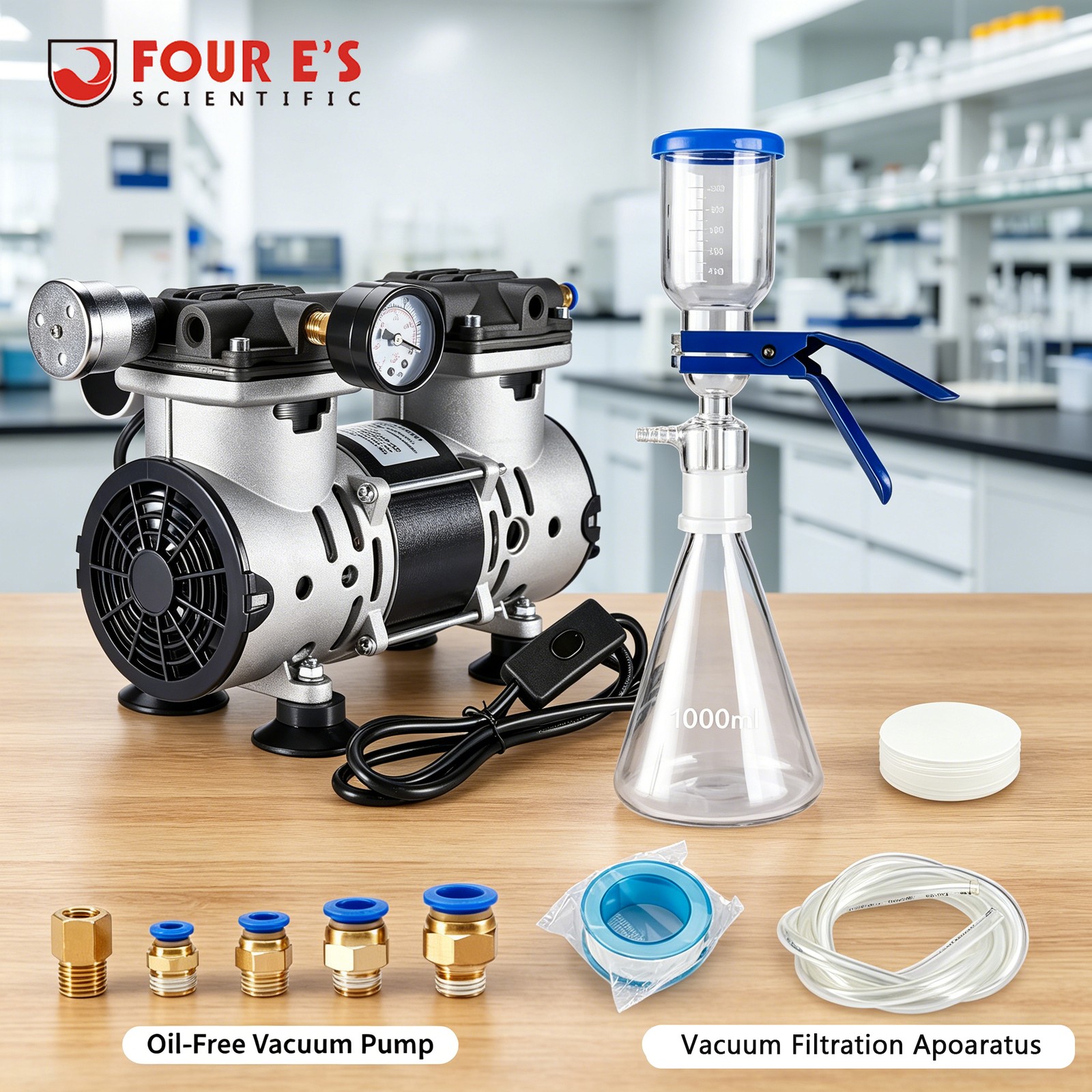 380W 85 L/min Oilless Lab Vacuum Pump Flask Funnel 1000ml Lab Vacuum Filtration