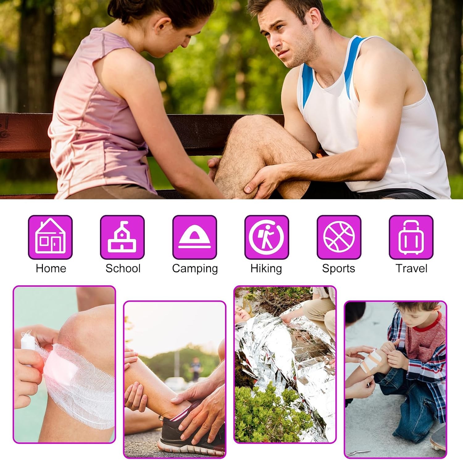 300-Pc Compact First Aid Kit for Home, Car, Travel, Office, Outdoor – Purple