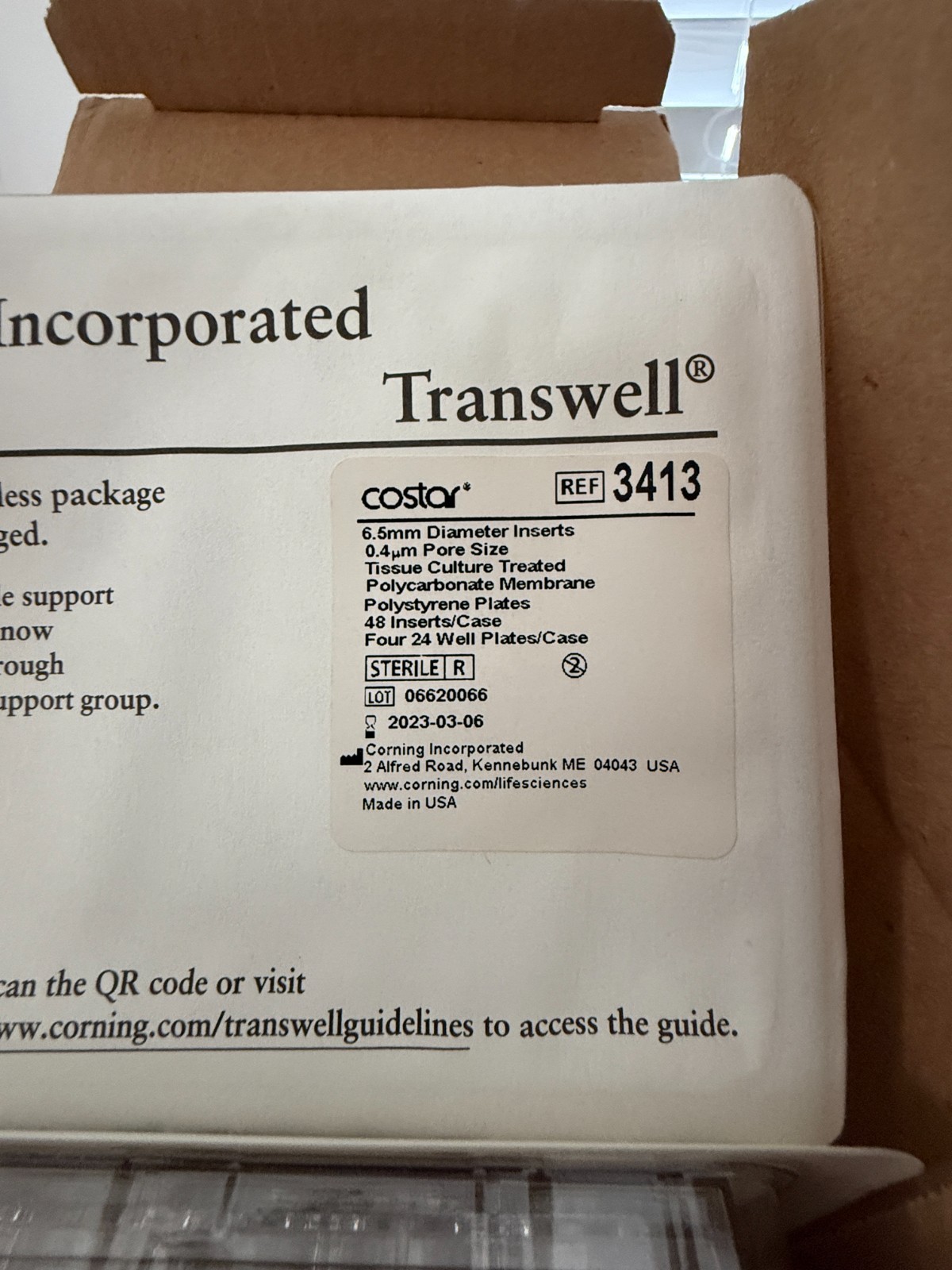 Corning Costar Transwell Permeable Support 6.5mm Insert, 24-Well Plate, 48/case