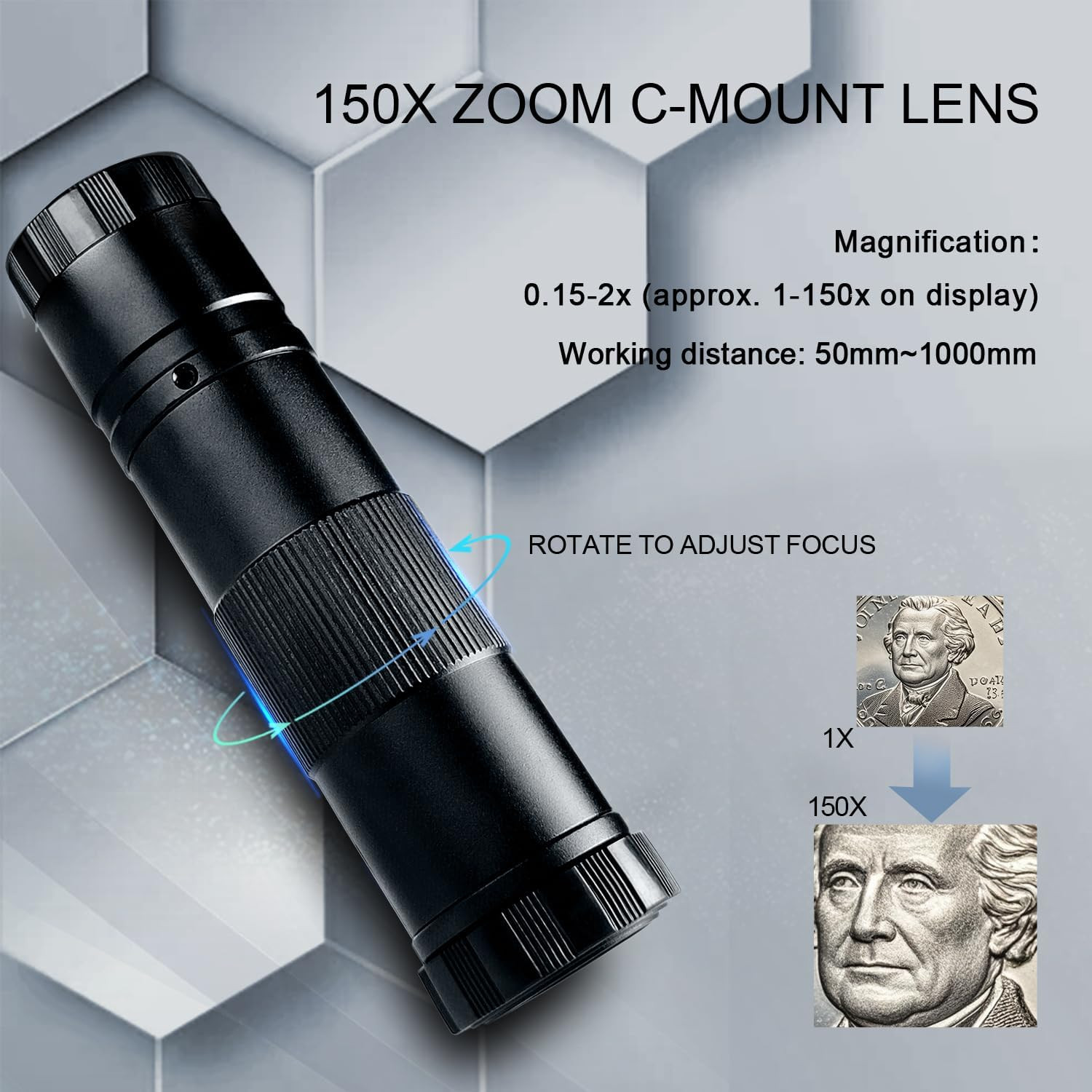 Digital Microscope Camera, 13MP 1080P HDMI VGA Industrial Video Microscope, 150X