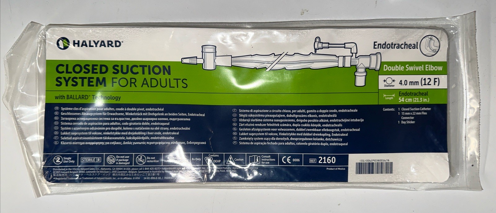 10pcs -9 HALYARD CLOSED SUCTION SYSTEM FOR ADULTS – ENDOTRACHEAL – 4.0 mm (12 F)