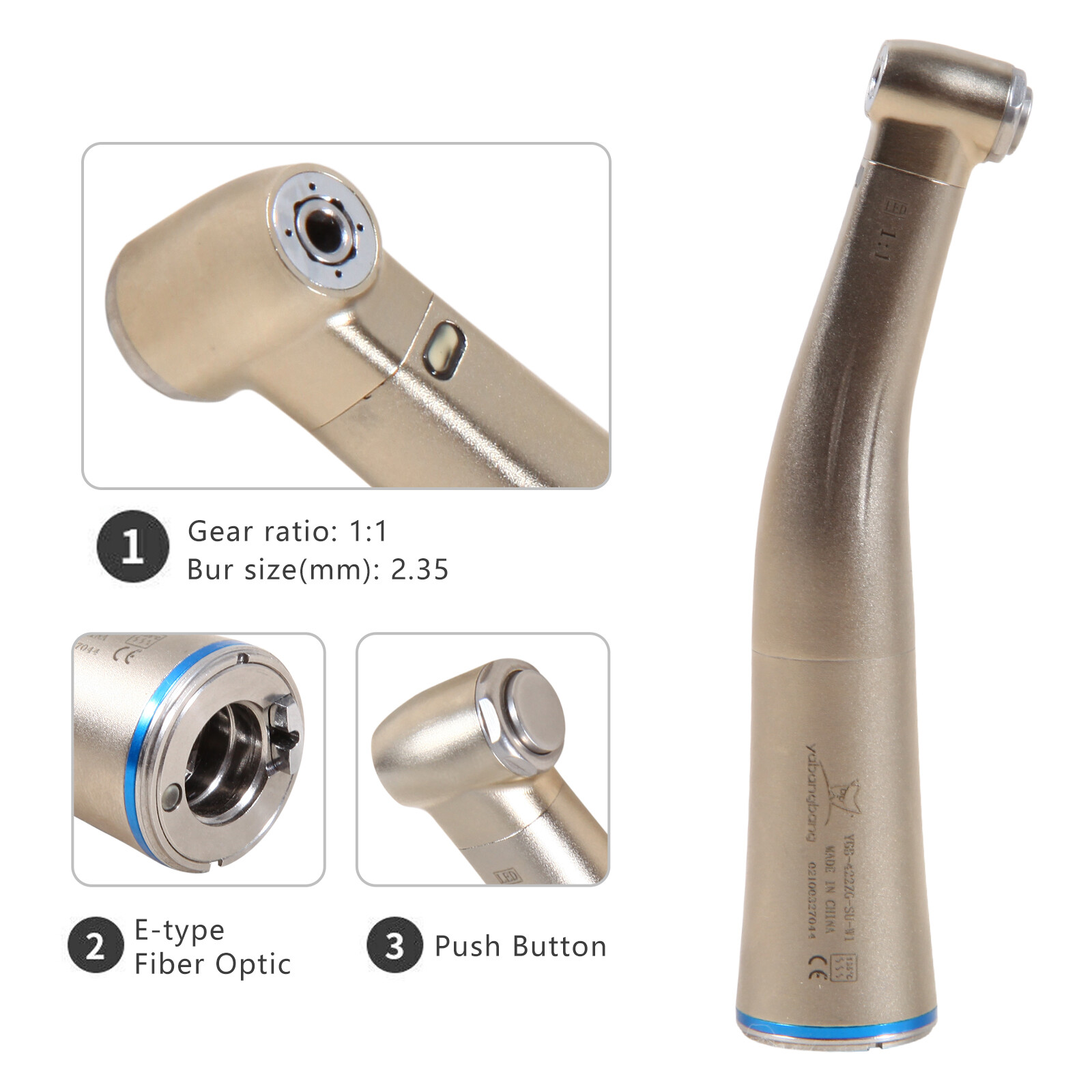 Dental 1:5 1:1 Electric Fiber Optic LED Contra Angle Handpiece Fit NSK/Kavo X95L