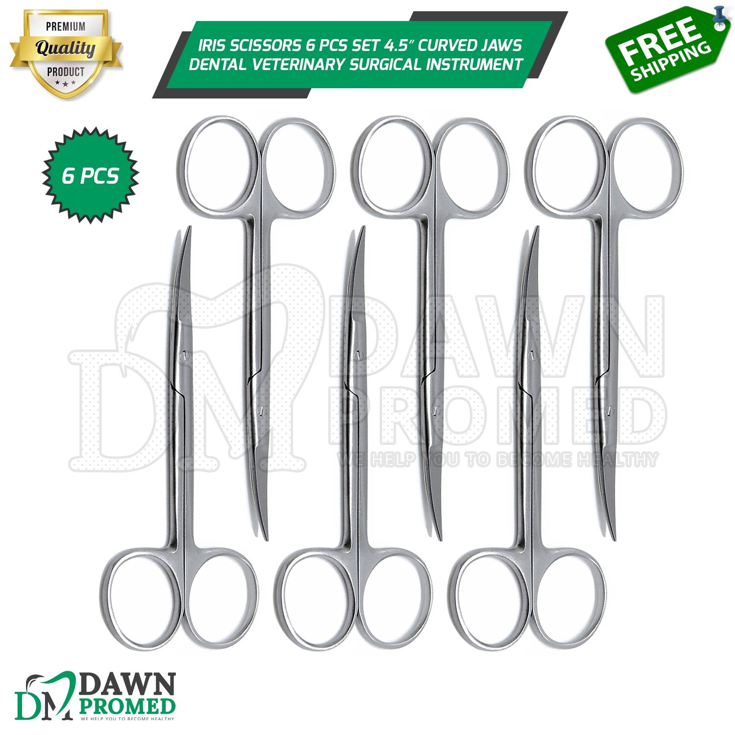 Iris Scissors 6 Pcs Set 4.5” Curved Jaws Dental Veterinary Surgical German Grade