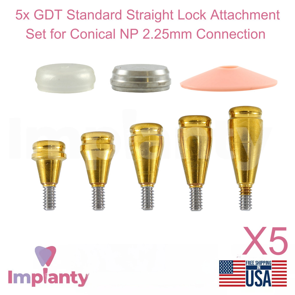 5x Dental Straight Lock Attachment Standard Silicone Set Conical NP 2.25mm