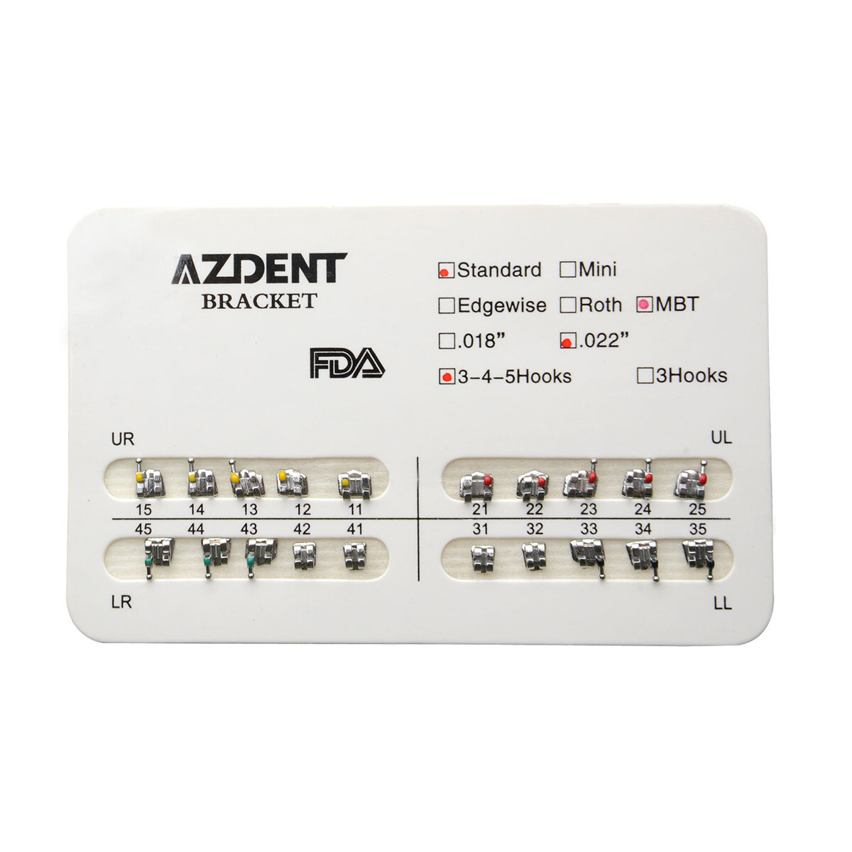 10X Dental Orthodontics Metal Bracket Braces Standard MBT Slot022 Hooks 345