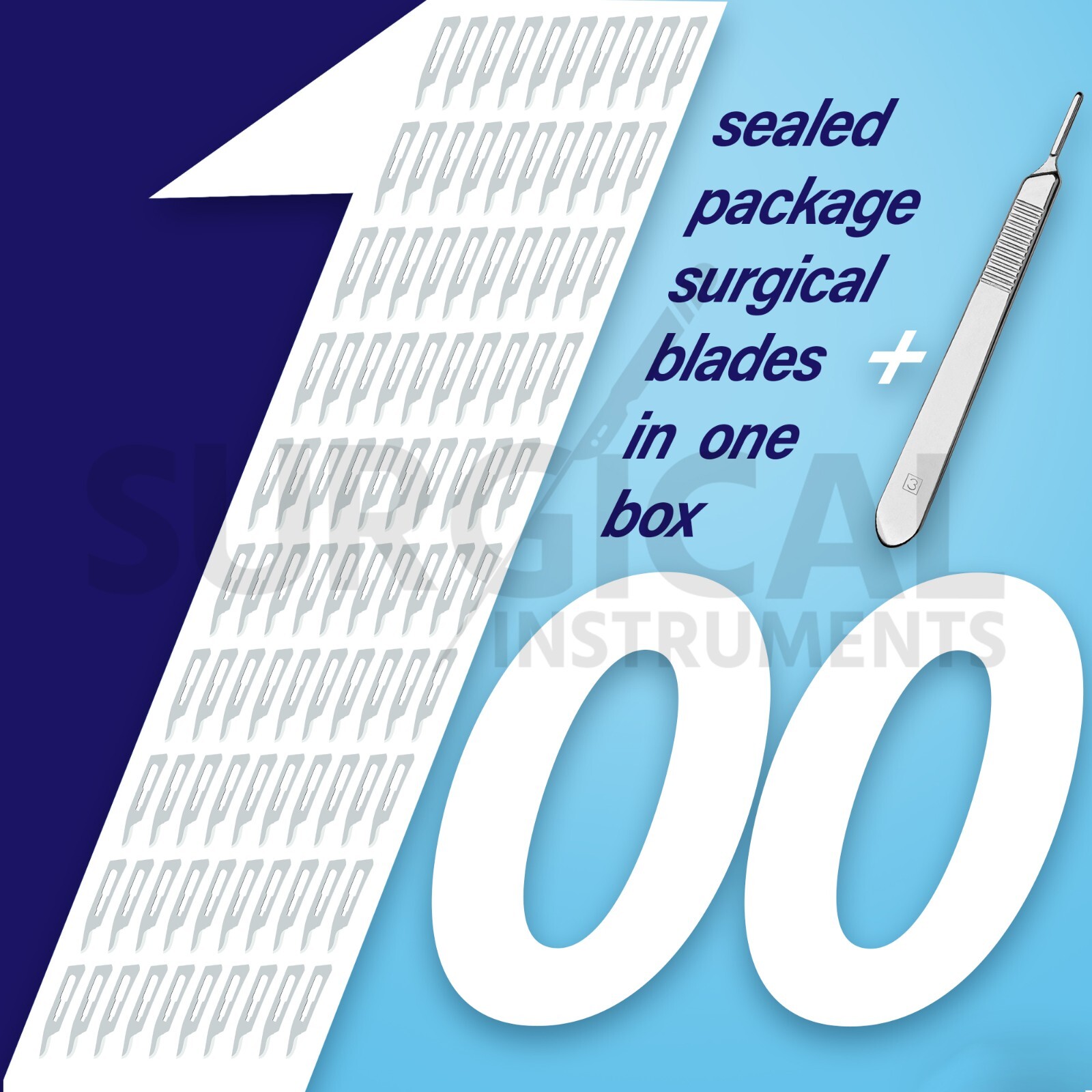 100 Scalpel Blades #15C Surgical Dental ENT Instruments with Free #3 BP Handle