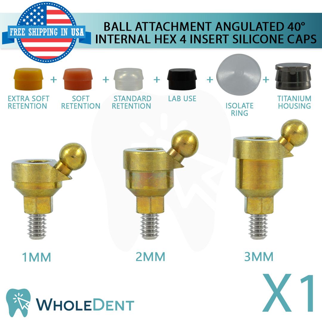 Angulated Ball Attachment 40° 4 Insert Silicone Caps Dental Implant Int Hex