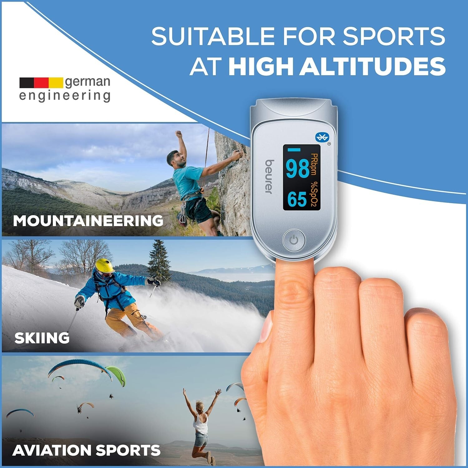 Beurer PO 60 Digital Pulse Oximeter with Bluetooth Blood Oxygen Saturation Count