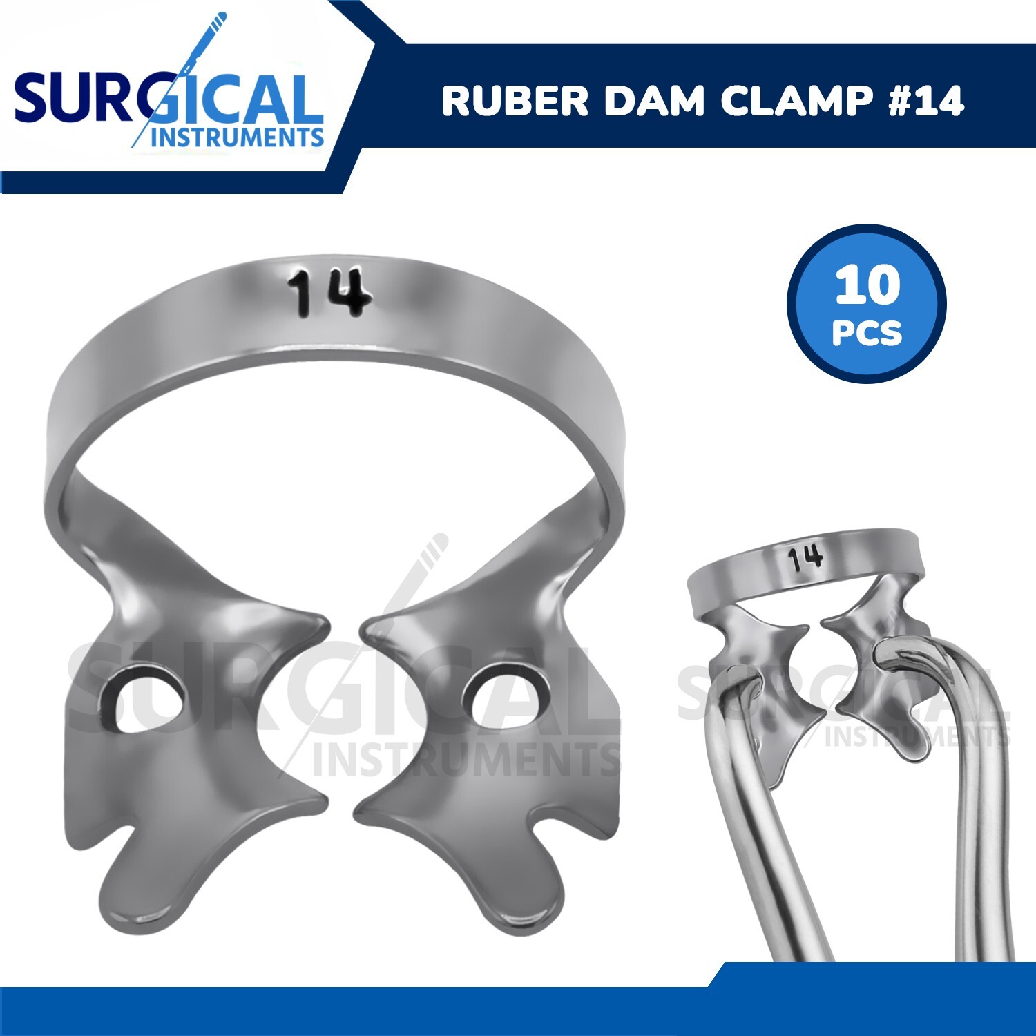 10 Pcs Endodontic Rubber Dam Clamps #14 Stainless Steel German Grade