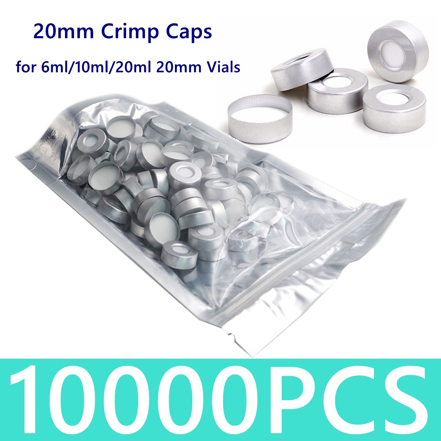 10000pcs 20mm Aluminum Crimp Cap PTFE/White Silicone Septa F 10ml Headspace Vial
