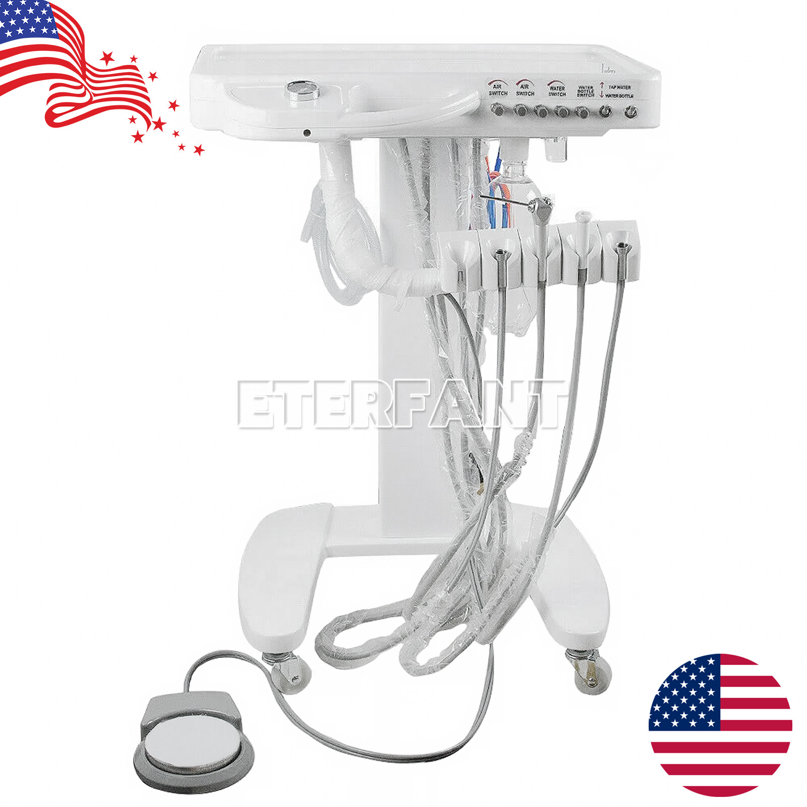Mobile Portable Dental Delivery Unit System Cart Treatment Work Compressor 4Hole