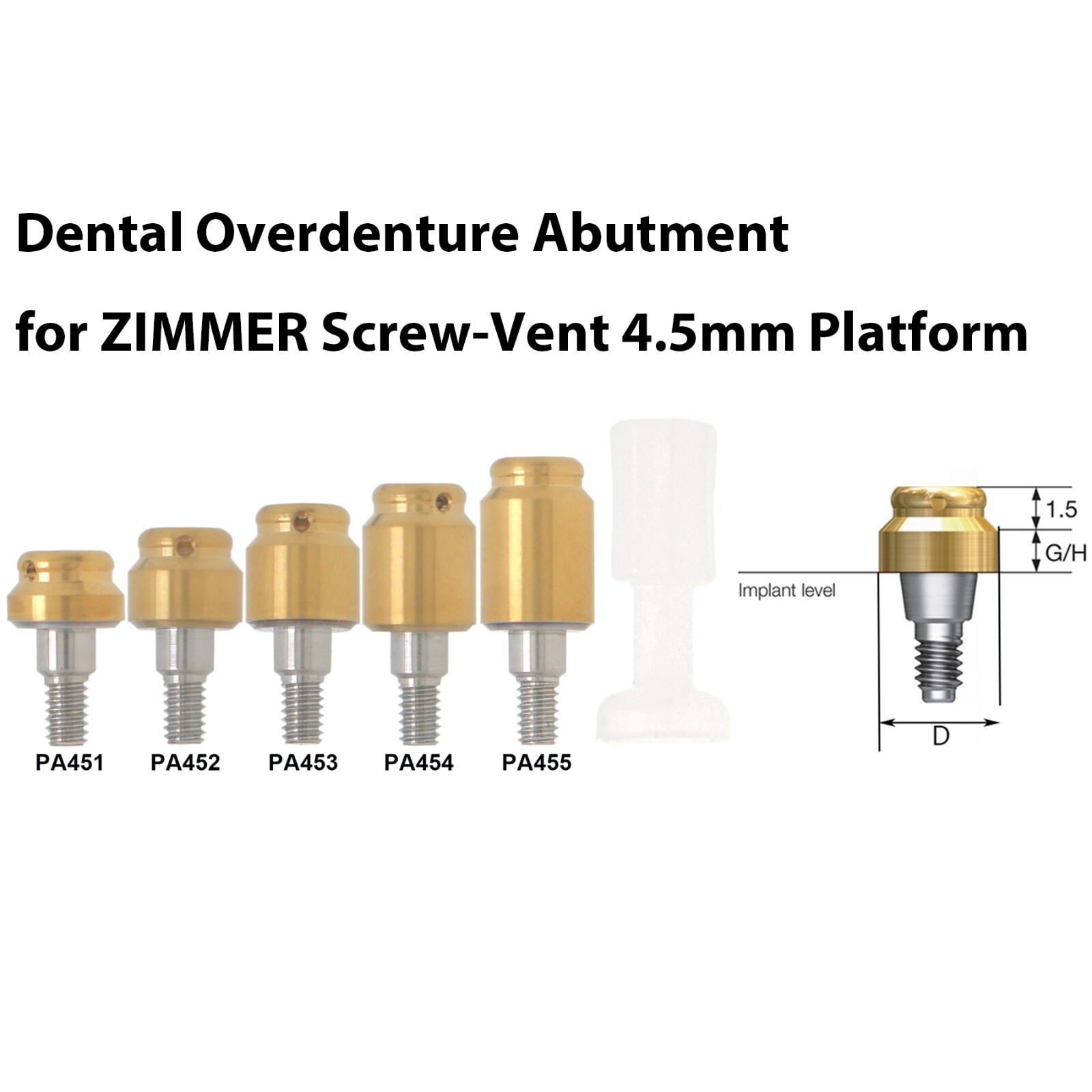 US Dental Overdenture Locator Abutment & Male Cap Kit for Zimmer Ø4.5mm Platform