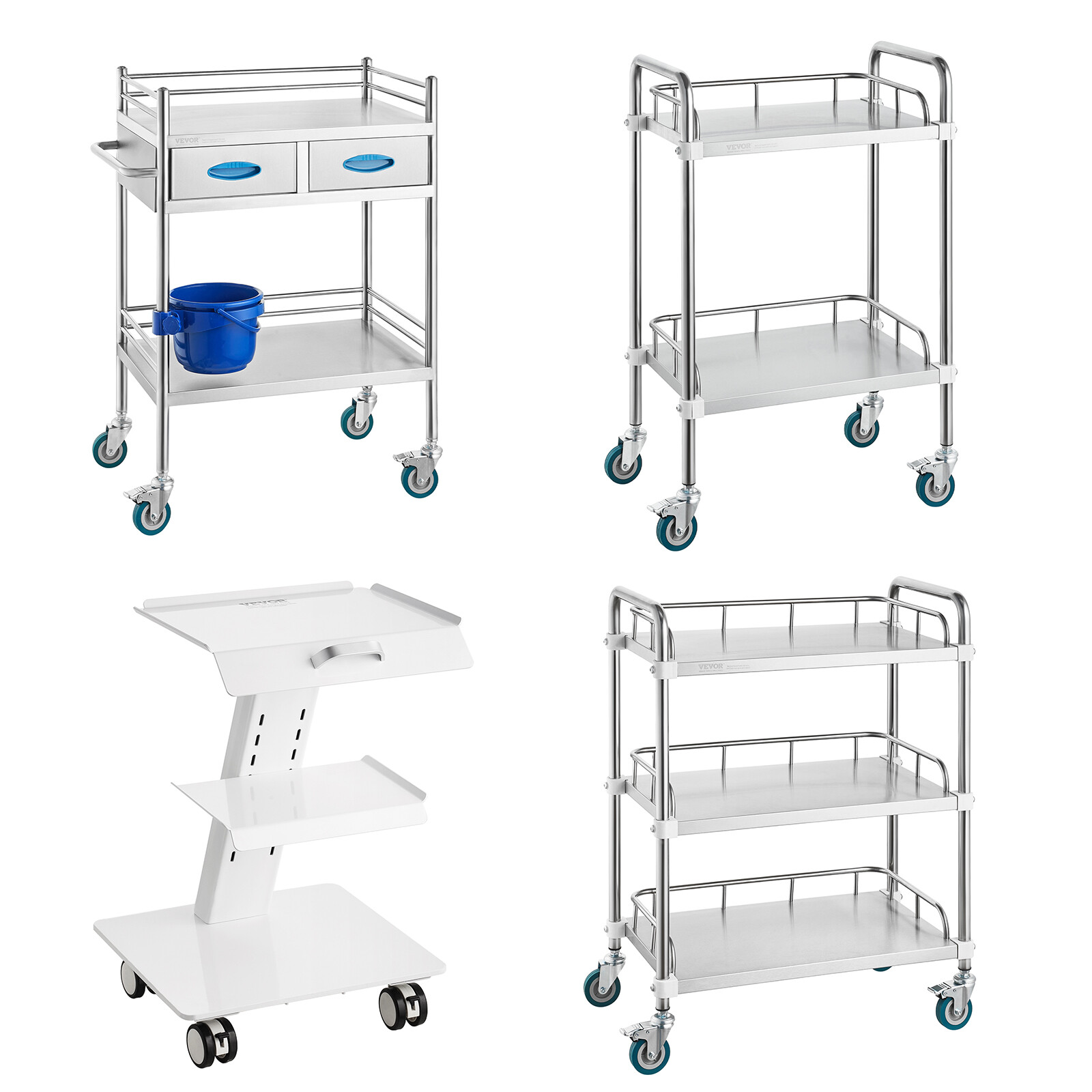 VEVOR Lab Rolling Cart 2/3-Layer Stainless Steel Medical Dental Lab Serving Car