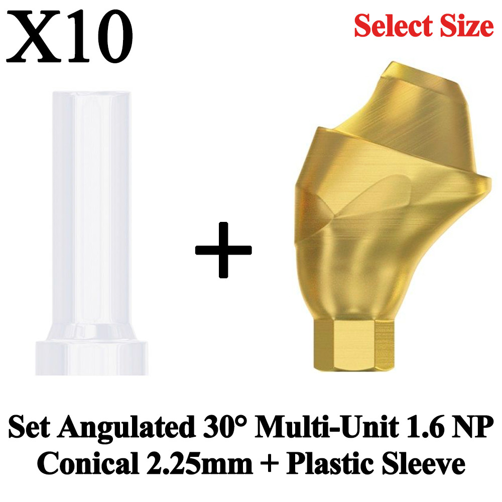 10x Set Dental Angulated 30° Multi-Unit 1.6 NP Conical 2.25mm + Plastic Sleeve