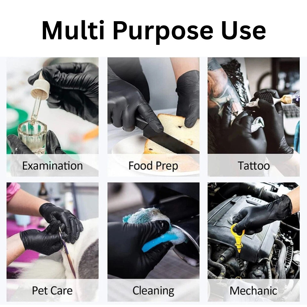 Disposable Nitrile Exam Gloves, 5 Mil Black, Powder-Free Heavy Duty Clean Glove