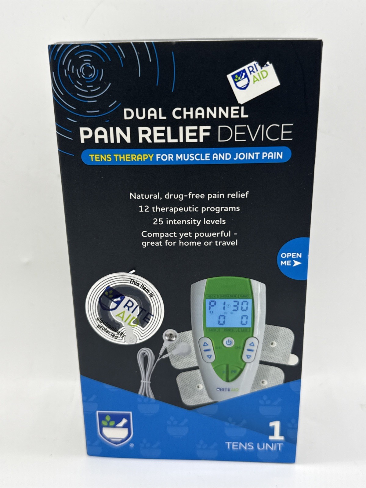 DUAL CHANNEL PAIN RELIEF DEVICE TENS THERAPY RITE AID, Pad EXP 09/30/26 NIB