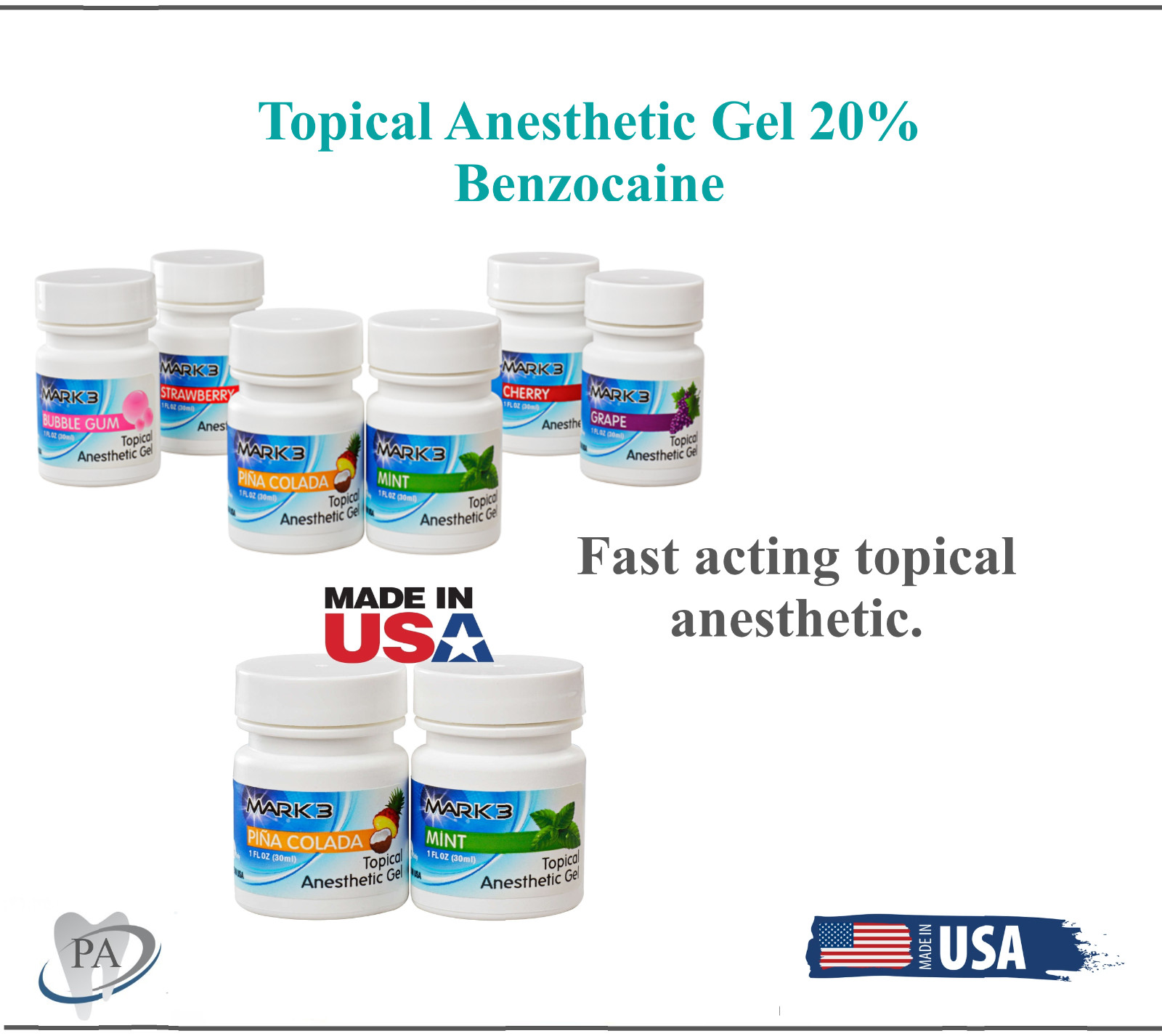 MARK3 Dental Topical Anesthetic Gel 20% Benzo, 1oz Jar Exp: 02/2027, Made In USA