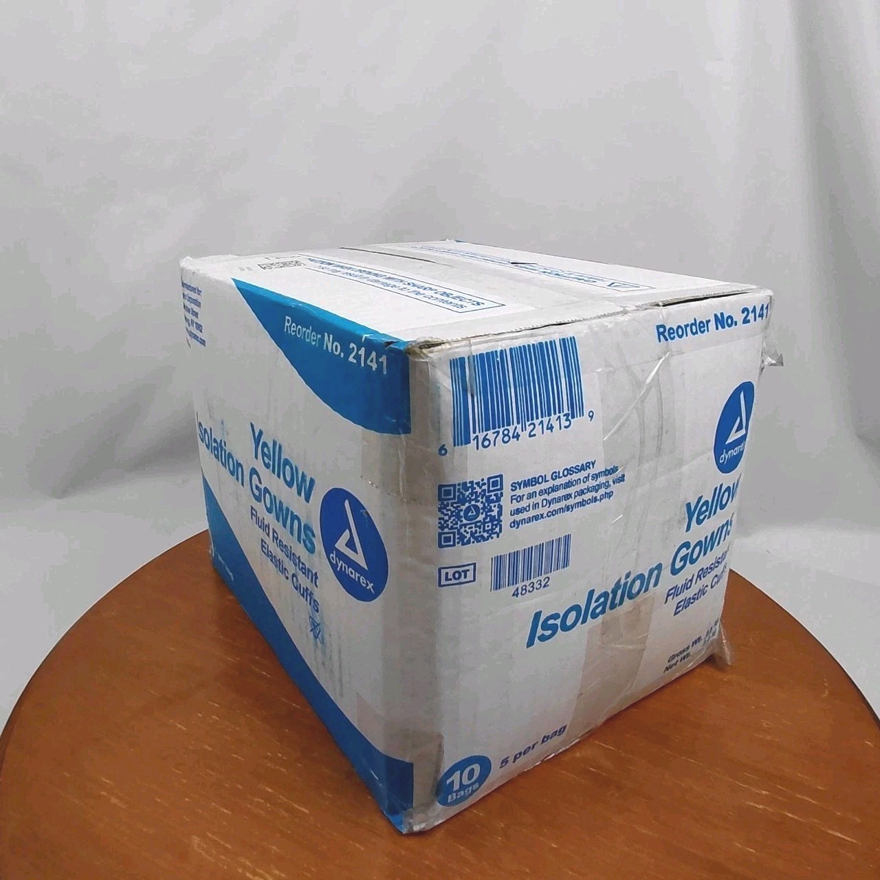 Dynarex 2141 Disposable Isolation Gown Fluid Resist Elastic Cuff Yellow 50 Count
