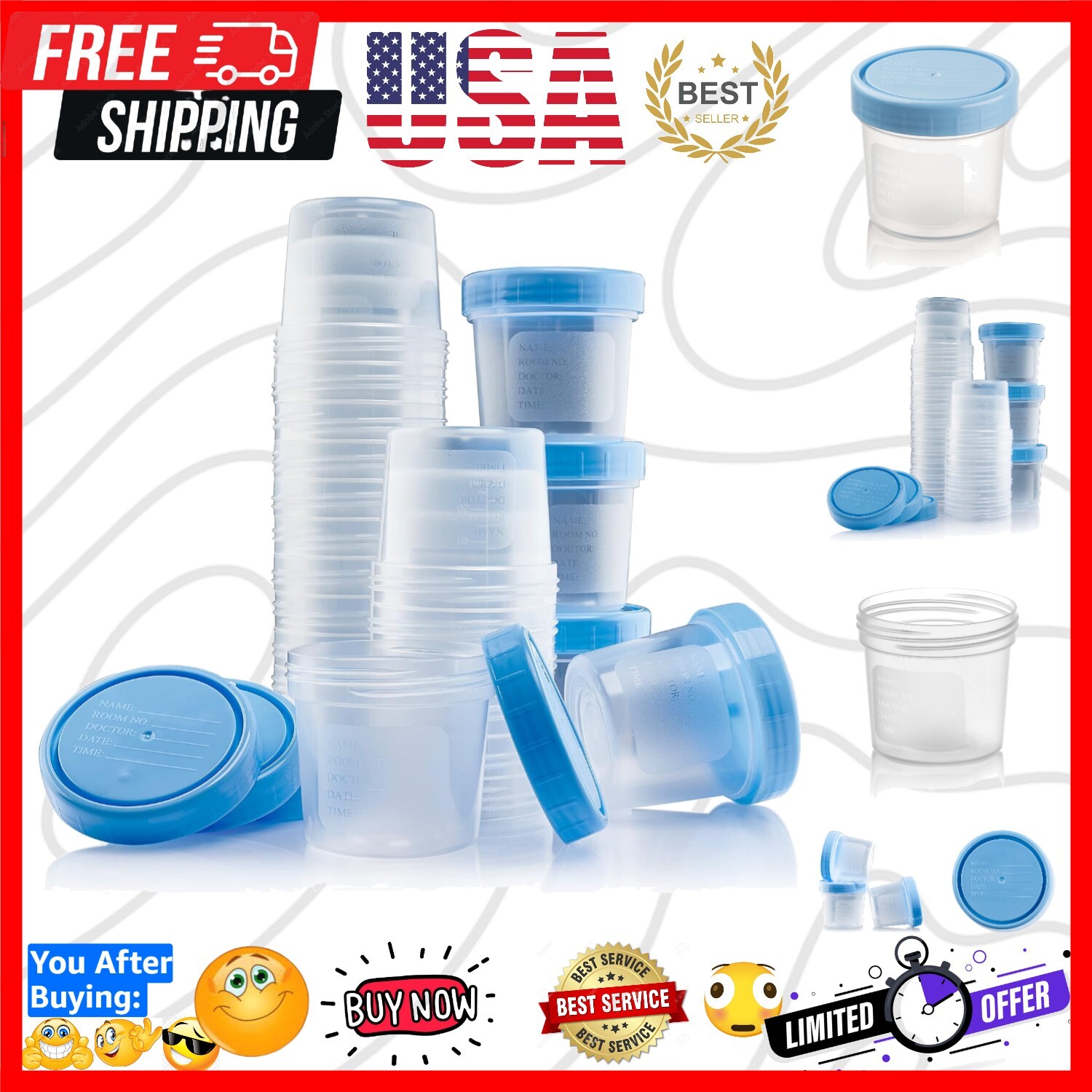 Flexible 25 Pack Specimen Jars with Leak-Proof Lids – Ideal for Medical Use