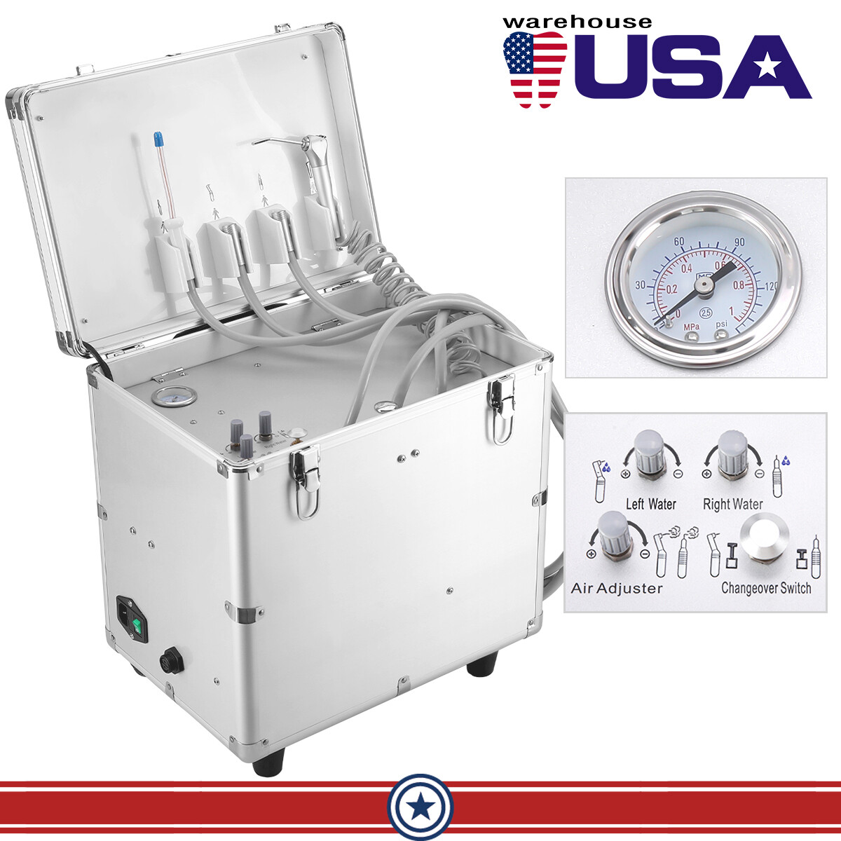 Portable Dental Delivery Unit Cart Air Compressor/18L Autoclave Steam Sterilizer