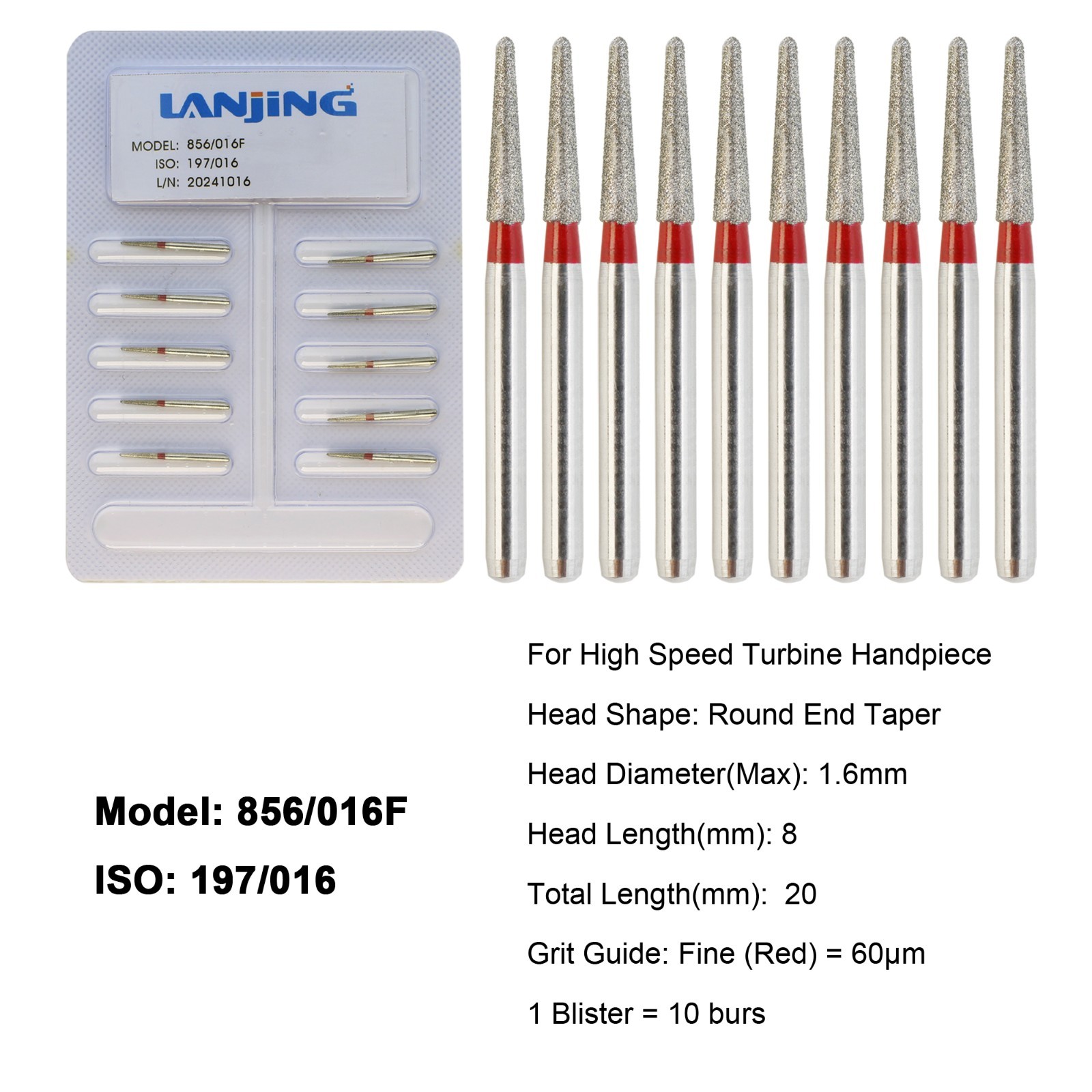 Dental Diamond Burs FG Round End Taper Football Barrel Pear Coarse Fine 856 379