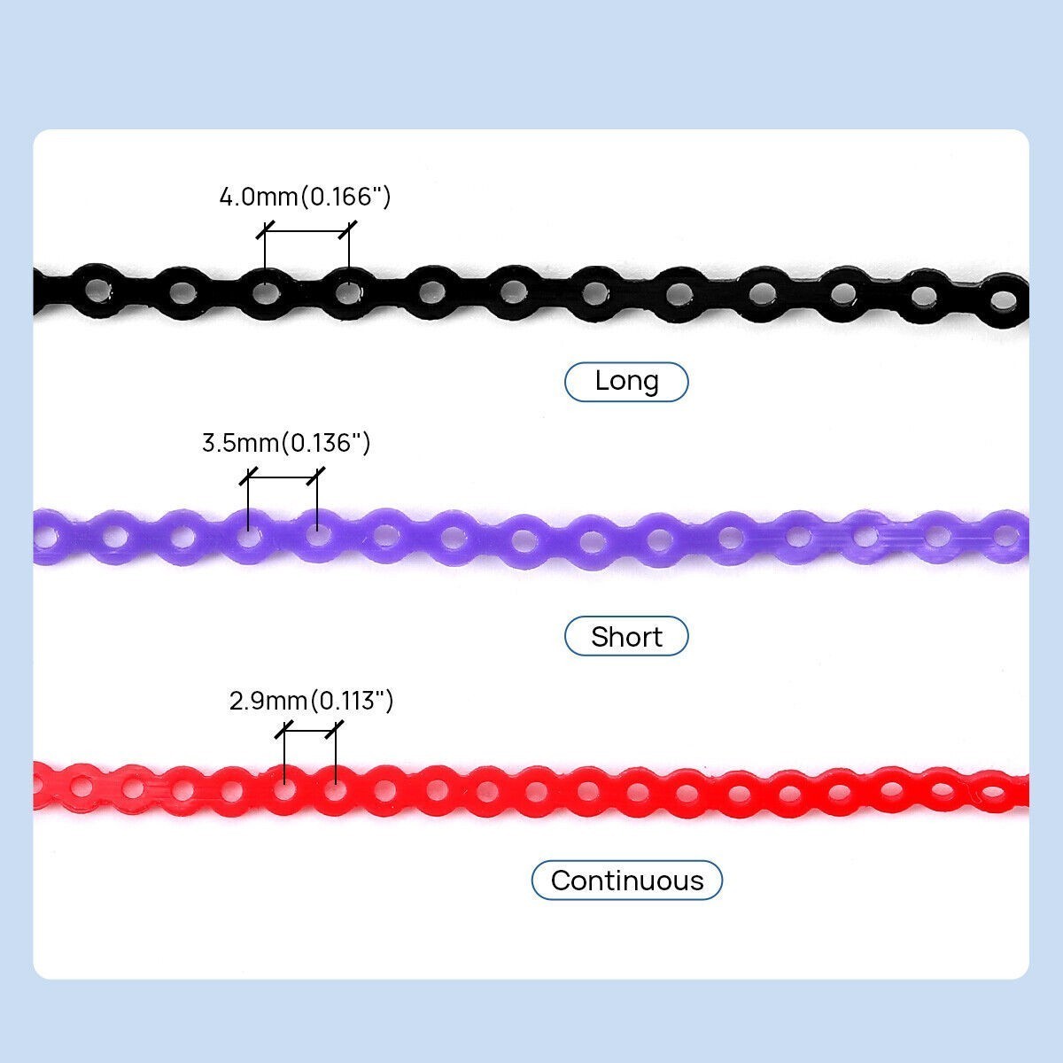 Dental Orthodontic Elastic Power Chain Rubber Braces Bands Continuous/Short/Long